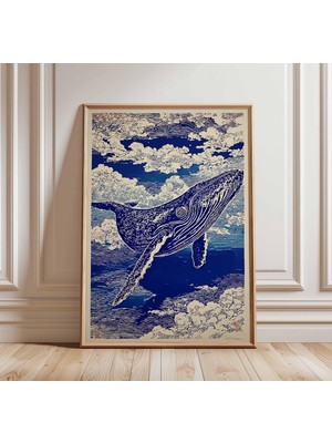 Ninastore Japon Balina Posteri Ukiyo-E Balina Baskıları Vintage Japon Okyanus Sanatı Geleneksel Mavi Balina Duvar Dekoru Deniz Yaşamı Baskı Seti