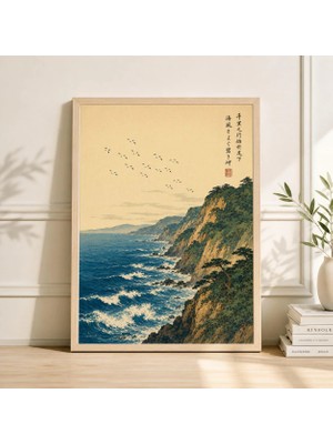Ninastore Japon Kıyı Manzarası Posteri | Ukiyo-E Tarzı Deniz Manzarası Sanatı | Vintage Doğa Illüstrasyonu
