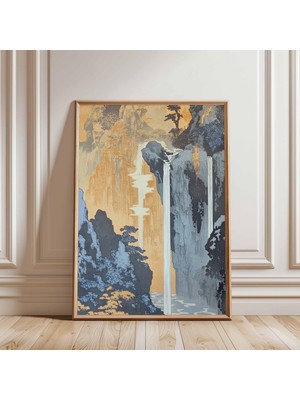 Ninastore Japon Şelalesi Posteri Dağ Kayalığı Asya Manzarası Duvar Sanatı Doğa Baskısı Dikey Dekor Minimalist Ev Sanatı Japon Mürekkep Stili