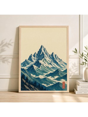 Ninastore Yeşil Dağ Zirveleri Posteri Japon Ahşap Baskı Tarzı Manzara Sanatı
