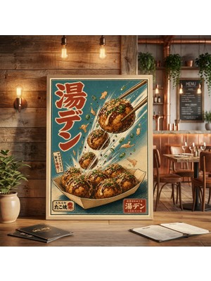 Ninastore Japon Takoyaki Posteri Retro Asya Yemek Baskısı Vintage Manga Mutfak Duvar Sanatı