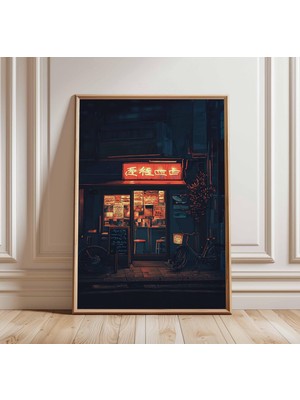 Ninastore Tokyo Gece Sokağı Baskısı Ramen Dükkanı Posteri Kentsel Japon Dekorasyonu Rahat Kafe Sanat Baskısı Japon Duvar Sanatı Gece Hayatı Posteri