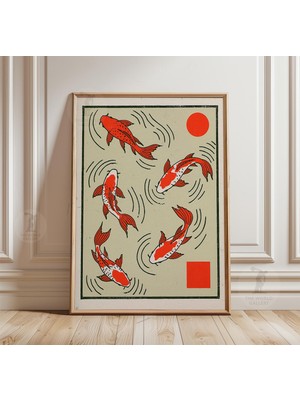 Ninastore Koi Balığı Posteri Japon Duvar Sanatı Minimalist Balık Baskısı