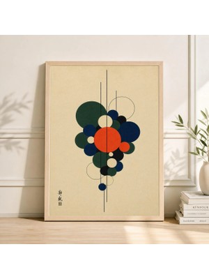 Ninastore Yeşil Kırmızı Geometrik Poster Japon Soyut Daireler Illüstrasyonu Orta Çağ Modern Duvar Sanatı