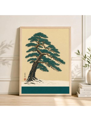 Ninastore Ukiyo-E Çam Ağacı Baskısı Japon Kış Manzarası Posteri Ahşap Baskı Botanik Duvar Sanatı