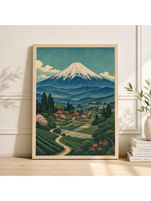 Ninastore Japonya'nın Fuji Dağı Manzarası Posteri | Vintage Ahşap Baskı Tarzı Sanat Eseri