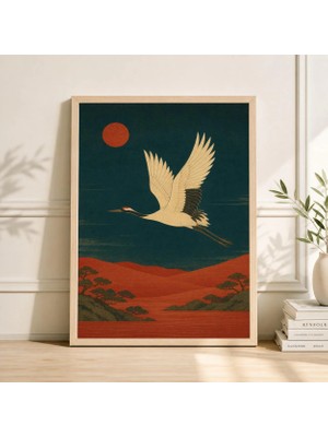 Ninastore Japon Turna Kuşu Sanat Baskısı Minimalist Zen Ev Dekorasyonu Vintage Ahşap Baskı Poster