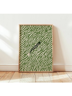 Ninastore Yeşil Koi Balığı Duvar Sanatı | Japon Göleti Posteri | Minimalist Doğa Baskısı | Botanik Su Dekorasyonu