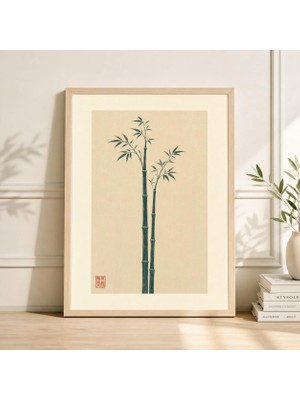 Ninastore Minimalist Bambu Posteri Yeşil Japon Botanik Duvar Sanatı Baskısı Geleneksel Asya Doğa Illüstrasyonu