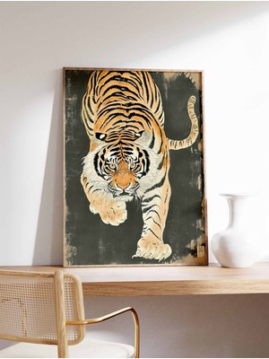 Ninastore Vintage Japon Kaplanı Sanat Baskısı Botanik Orman Dekorasyonu