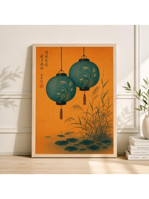 Ninastore Japon Feneri Sanat Baskısı Turkuaz Yeşil Bambu Ahşap Baskı Poster