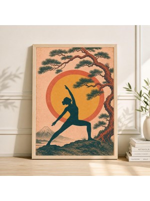 Ninastore Yeşil Turuncu Yoga Posteri Japon Tarzı Illüstrasyon Minimalist Figüratif Duvar Sanatı