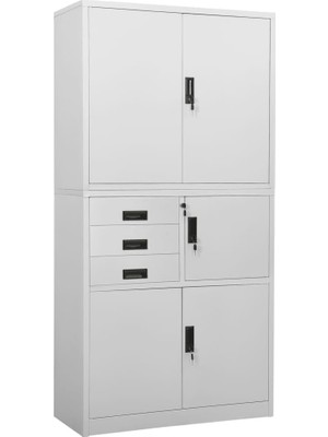 Açık Gri Çelik Ofis Saklama Dolabı, 90 x 40 x 180 Cm, 3 Ayarlanabilir Raf, Güvenli Dosya Dolab�