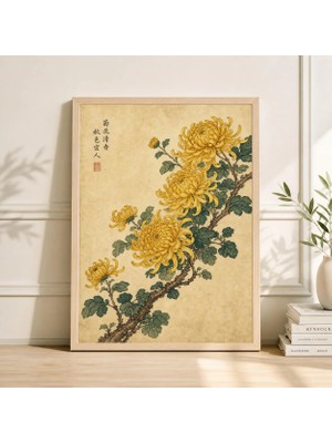 Ninastore Japon Hanımeli Baskılı Vintage Botanik Mürekkep Suluboya Duvar Sanatı