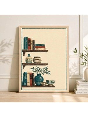 Ninastore Japon Raf Natürmort Posteri Turkuaz Bej Ahşap Baskı Iç Mekan Sanatı Minimalist Japon Dekor Baskısı
