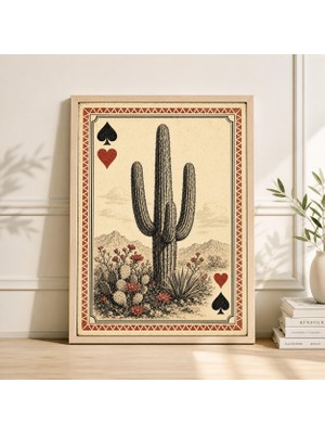 Ninastore Saguaro Kaktüsü Oyun Kartı Posteri | Vintage Çöl Botanik Duvar Sanatı Baskısı