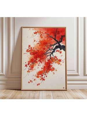 Ninastore Japon Akçaağacı Posteri Sonbahar Yaprakları Duvar Sanatı Kırmızı Turuncu Yaprak Baskısı Asya Doğası Resmi Zen Botanik Sanat Eseri Sonbahar Mevsimi Dekorasyonu