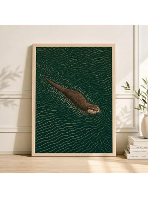 Ninastore Su Samuru Yüzme Posteri Japon Tarzı Minimalist Vahşi Yaşam Baskısı