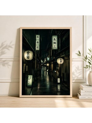 Ninastore Yeşil Neon Sokak Posteri Japon Gece Sokak Sanatı Baskısı Şehir Duvar Dekoru