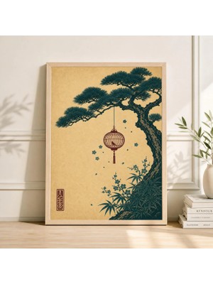 Ninastore Japon Tarzı Ağaç Manzarası Posteri, Minimalist Kağıt Duvar Sanatı, Asma Fenerli