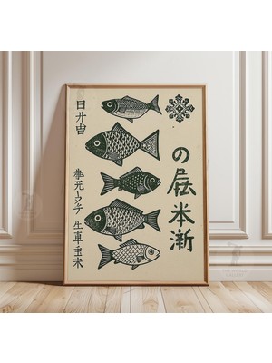Ninastore Japon Balığı Posteri, Ahşap Baskı, Halk Sanatı, Duvar Baskısı