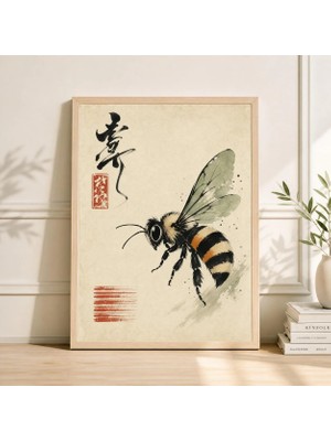 Ninastore Arı Posteri Japon Tarzı Böcek Sanatı Minimalist Doğa Illüstrasyonu Baskısı