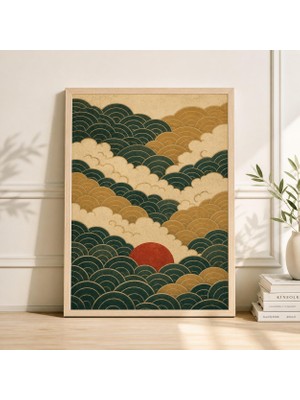 Ninastore Katmanlı Dalga Güneş Posteri Japon Esintili Okyanus Manzarası Duvar Sanatı Baskısı