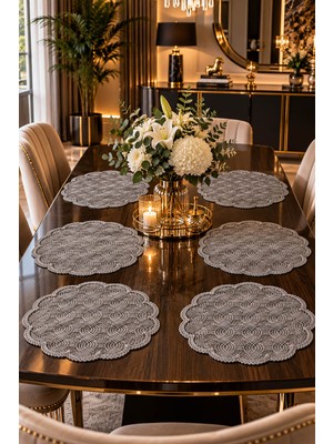 TeknoKapsül 6 Lı Dantel Amerikan Servis Supla Seti 35×35 cm Dekoratif Yuvarlak Sofra Sunum Suplası