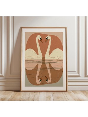 Ninastore Minimalist Kuğu Posteri, Nötr Kuş Duvar Sanatı, Iskandinav Gölü Baskısı