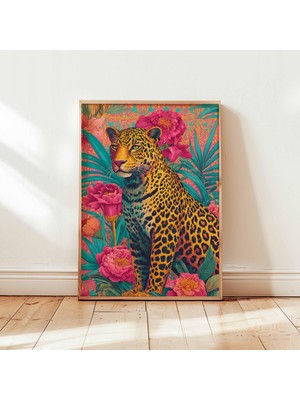 Ninastore Leopar Ormanı Duvar Sanatı Canlı Tropikal Hayvan Posteri Cesur Çiçekli Vahşi Yaşam Baskısı Renkli Boho Safari Dekorasyonu Resimli Sanat Çerçevesiz