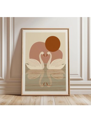 Ninastore Minimalist Kuğu Posteri, Nötr Kuş Duvar Sanatı, Iskandinav Gölü Baskısı