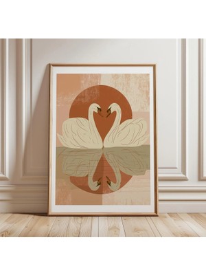 Ninastore Minimalist Kuğu Posteri, Nötr Kuş Duvar Sanatı, Iskandinav Gölü Baskısı