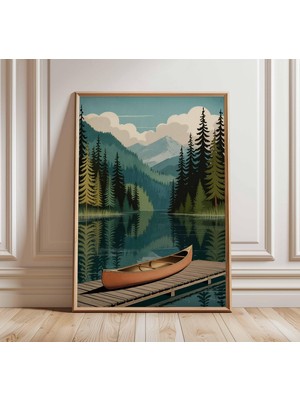 Ninastore Kano Gölü Posteri Dağ Ormanı Duvar Sanatı Doğa Manzarası Baskısı Manzaralı Göl Evi Dekorasyonu Rustik Kulübe Posteri