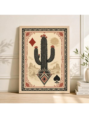 Ninastore Kaktüs Oyun Kartı Posteri, Vintage Çöl Botanik Duvar Sanatı, Güneybatı Saguaro Baskısı
