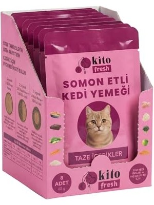Kito Fresh Somonlu Kedi YEMEĞI%100 Taze Içerikli  80 G x 8 Adet