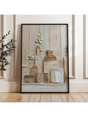 Ninastore Nötr Soyut Duvar Sanatı, Dokulu Palet Bıçağı Tekniğiyle Yapılmış Sanat Baskısı, Bej Minimalist Dekor, Modern Natürmort Tablosu