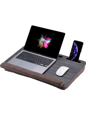 Vigo Wood Modern Tasarımlı Minderli Laptop Sehpası MDF Malzemeden Gri Renkli Çok Amaçlı Masa