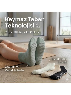 Çamaşır Kenti Kaymaz Tabanlı Yoga Pilates 4’lü Çorap, Silikon Tabanlı Esnek Nefes Alan Ev ve Spor Çorabı