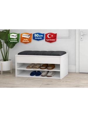 Rengibiz Sandıklı Ayakkabılık Puflu Ayakkabılık Kapı Önü Ayakkabılık