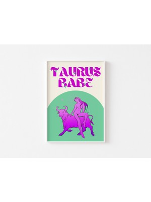 Ninastore Boğa Burcu Baskısı - Boğa Güzeli Burç Sanatı Renkli Astroloji Posteri Retro Burç Parlak Cesur Pastel Y2K 90'lar Eğlenceli Groovy