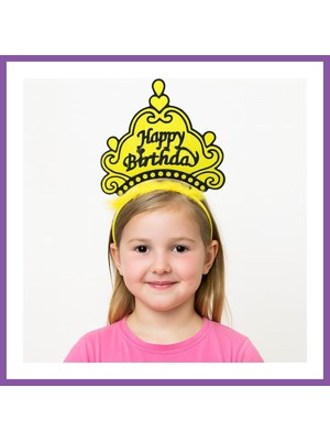 Bezos Sarı Happy Birthday Prenses Tacı ? Doğum Günü Taç Aksesuarı Bzoshb