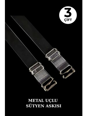 Terrien Görünmez Askı Günlük Kullanım Ihtiyaç 3 Çift Metal Uçlu Şeffaf Sütyen Askısı Ayarlanabilir Kaymaz