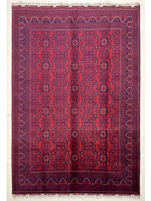 El Dokuma Afgan Halı 6 Metre Biljik Desenli Kök Boya 204 x 294 cm