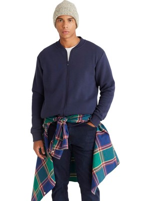 Rafta Ac&co / Altınyıldız Classics Standart Fit Normal Kesim Içi Polarlı Kolej Yaka Pamuklu Sweatshirt Ceket, Renk Lacivert, Beden M