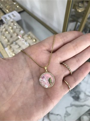LinAlya Jewelry Taş ve Inci Detaylı Çelik Sanat Kolye