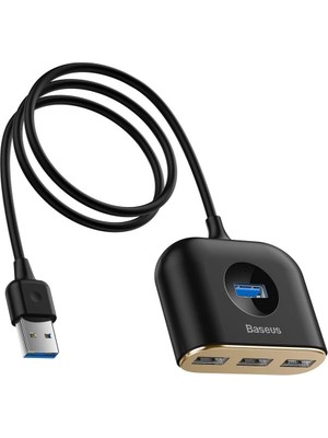 TeknoKapsül Baseus Square Round 4in1 USB Hub Adaptör (Usb3.0 To Usb3.0*1+Usb2.0*3) 1m, Siyah