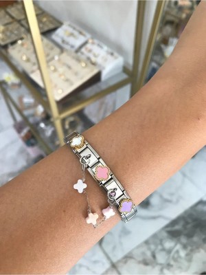 LinAlya Jewelry Yonca Detaylı Italyan Charm Bileklik