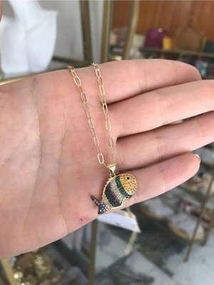 LinAlya Jewelry Renkli Taşlı Balık Model Kolye