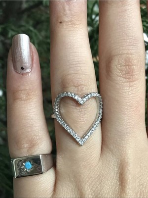 LinAlya Jewelry Taş Detaylı Kalp Model Silver Yüzük