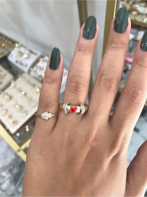 LinAlya Jewelry Kalp ve Taş Detaylı Minimal Yüzük